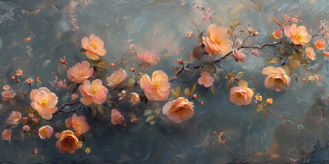 パネルの壁アート、壁の装飾、花のデザインの大理石の背景