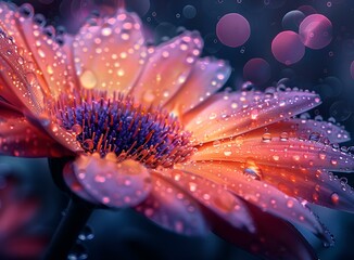 Obraz premium a pink flower with water droplets on it.
