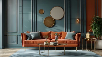 Friendly interior style living room wall mockup