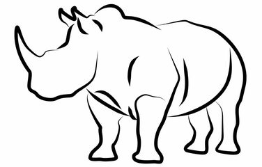 Rhino vector, line drawing side view illustration isolated on white background