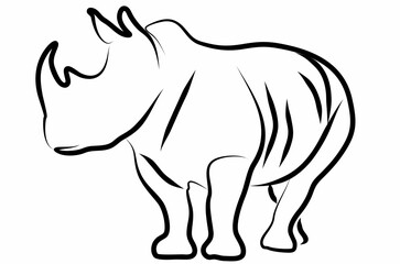 Rhino vector, line drawing side view illustration isolated on white background