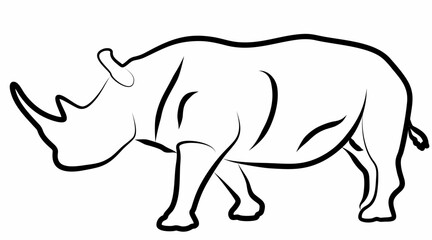 Rhino vector, line drawing side view illustration isolated on white background