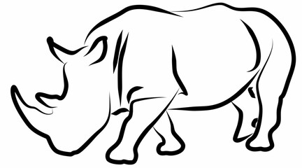 Rhino vector, line drawing side view illustration isolated on white background