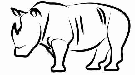 Rhino vector, line drawing side view illustration isolated on white background