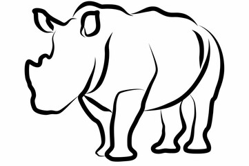 Naklejka premium Rhino vector, line drawing side view illustration isolated on white background