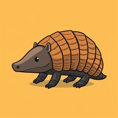 cute armadillo logo, simple flat, design with brown shell, desert shape against a yellow background, minimalist, color blocks