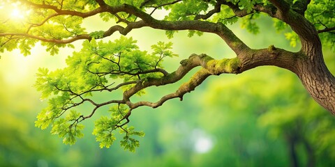 Fototapeta premium Oak tree branch isolated on background, oak tree, branch, isolated, background, nature, wood, forest, leaves, green, texture