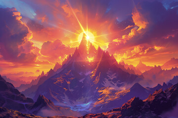  peak with a radiant sunburst . AI