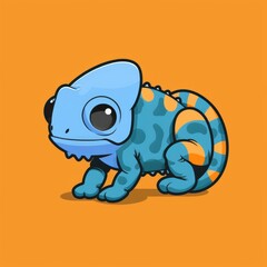 Fototapeta premium cute chameleon logo, simple flat, design with green skin, leaf shape against a brown background, minimalist, color blocks