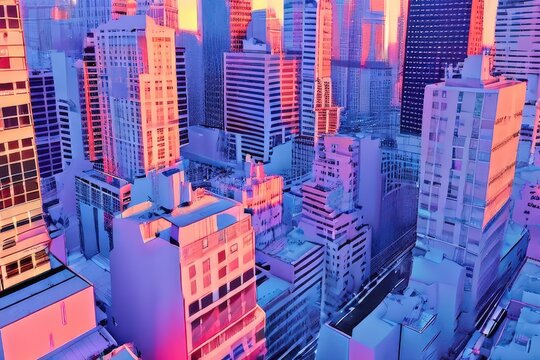 Fototapeta the AI Image Generator, office building seen with lit windows