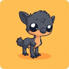  cute emu logo, simple flat, design with brown feathers, plains shape against a yellow background, minimalist, color blocks