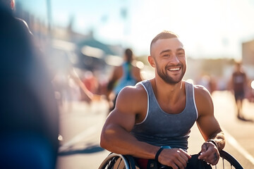 Wheelchair Basketball Player Wearing Red Shirt Dribbling Ball Like a Professional. Determination, Motivation of a Person with Disability Excelling at Team Sport.