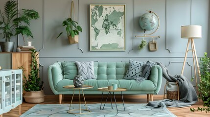 Stylish scandinavian living room interior design