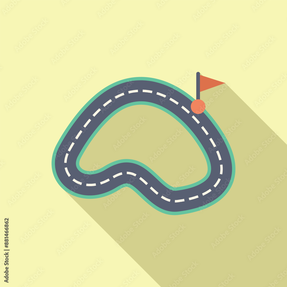 Poster winding road marking a path to success with finish line marked by a red flag