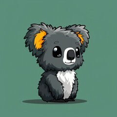 Obraz premium cute koala logo, simple flat, design with gray fur, eucalyptus shape against a green background, minimalist, color blocks