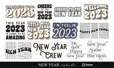 Fototapeta premium New Year inspiration quote collection set 70's retro wavy typography art bundle on white background