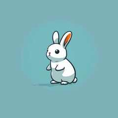 Fototapeta premium cute rabbit logo, simple flat, design with white fur, carrot shape against a green background, minimalist, color blocks