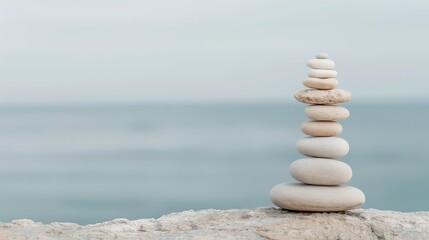 Fototapeta premium Zen rocks stacked on a tranquil shore