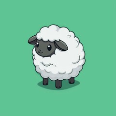 Obraz premium cute sheep logo, simple flat, design with white wool, pasture shape against a green background, minimalist, color blocks