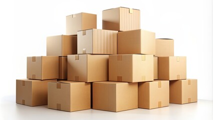 Fototapeta premium Isolated stack of cardboard moving boxes, cardboard, boxes, stack, moving, packaging, storage, shipment, delivery, logistics