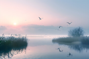 Obraz premium A wetland with migratory birds