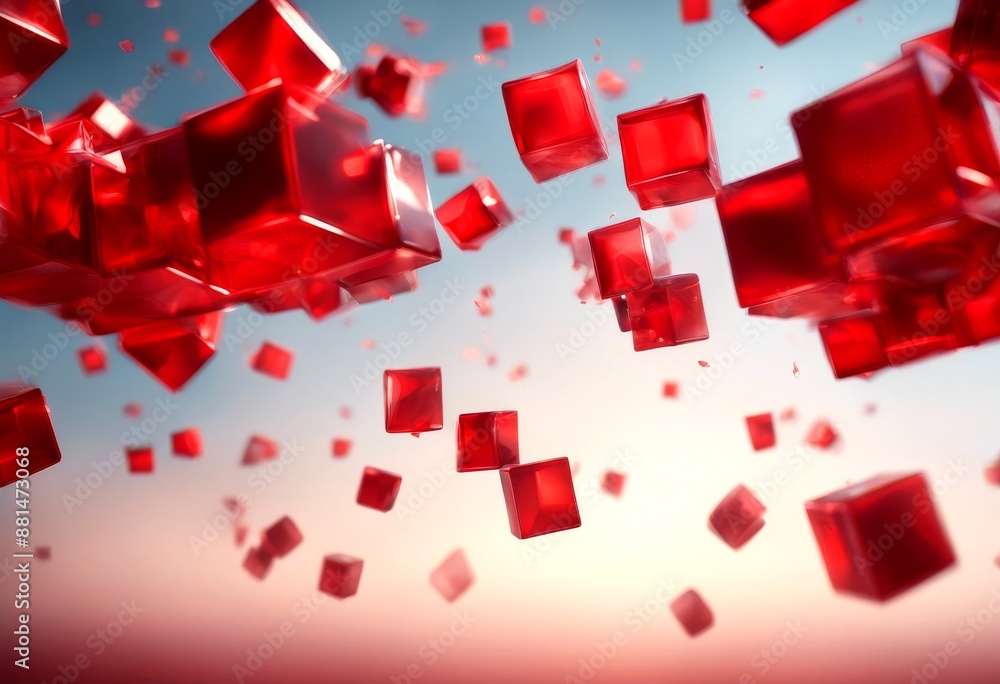 Poster hintergrund 3d cubes red 1 flying future technology dice background business particle block square t