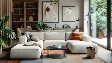 Interior of modern living room with comfortable sofa