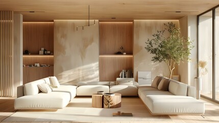 Modern Interior Design in Japandi Style Living Room