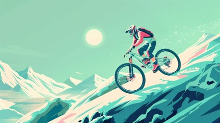 Fototapeta premium Image of people cycling on mountain roads. World Bicycle Day. Car Free Day.