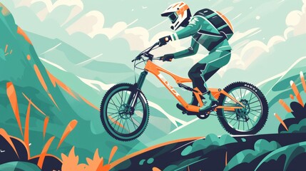 Fototapeta premium Image of people cycling on mountain roads. World Bicycle Day. Car Free Day.