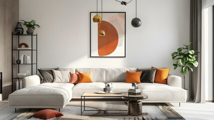 Stylish Living Room Interior with Abstract Frame
