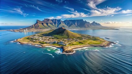 Obraz premium Panoramic skyline view of Robben Island in Cape Town, South Africa, Robben Island, Cape Town, South Africa