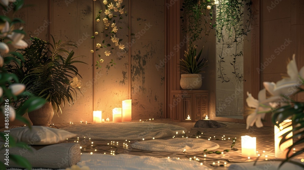 Wall mural Relaxation themed spa with candles and flowers