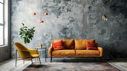 Retro style in beautiful living room interior