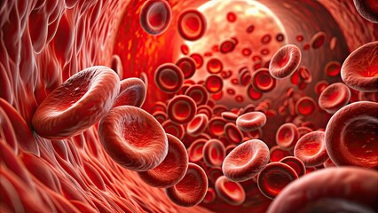 Red blood cells flowing through blood vessels , circulation, hemoglobin, oxygen, veins, arteries, cardiovascular