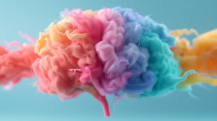 A single brain cell with a vibrant rainbow spectrum emanating from it, representing the diversity of thought, emotions, and experiences that shape the human brain. 
