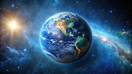 Obraz premium Planet Earth surrounded by stars in space, earth, planet, stars, space, galaxy, universe, cosmos, blue planet