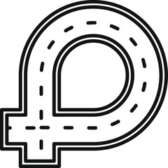 Line drawing of a winding road leading to a roundabout intersection, symbolizing transportation and urban planning