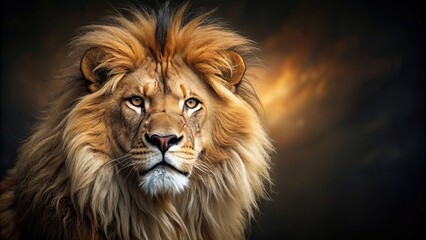 Fototapeta premium Majestic lion head with piercing eyes and flowing mane , lion, head, majestic, fierce, wild, animal, predator