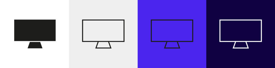 monitor icons set. vector sillhouette and line icon set