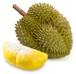 Fresh Durian isolated on white background, Durian fruit isolated on white background With clipping...
