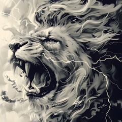 head lion with straight lightning