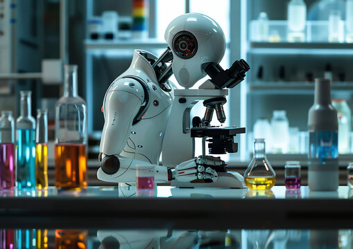 AI robot working together in the science lab