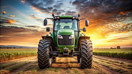 Fototapeta premium Modern agricultural tractor, front view, agriculture, machine, farm, equipment, vehicle, field, technology, front, farmer