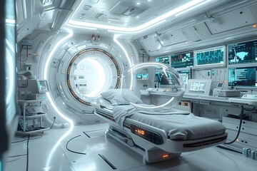 A computer monitor displays a brain with red and blue colors