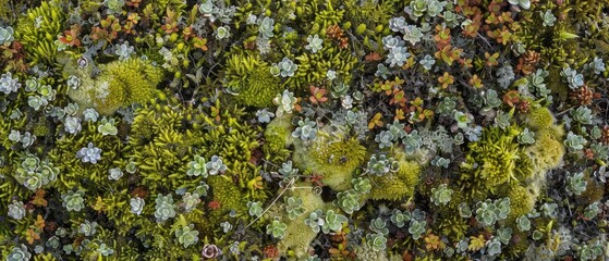 Panoramic close-up, high detail scan of tundra moss texture, Generative AI
