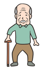 困っている杖をついた高齢者の男性