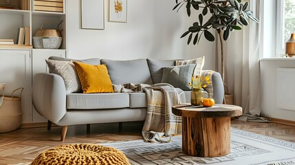 Stylish boho composition in a living room interior