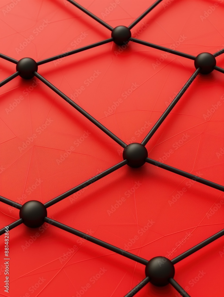 Poster abstract wireless network connection concept with hexagon shapes pattern and lines on red background