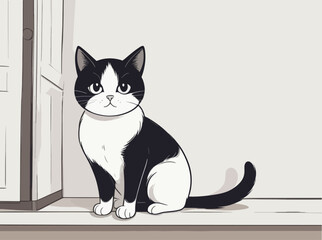 Cute cat at home. Vector illustration.